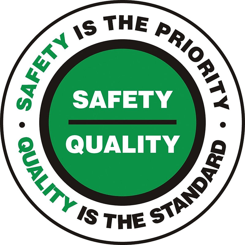 Accuform Slip-Gard SAFETY IS THE PRIORITY QUALITY..Round Floor Sign, BLK/Green/White, 8"Dia. (MFS817)
