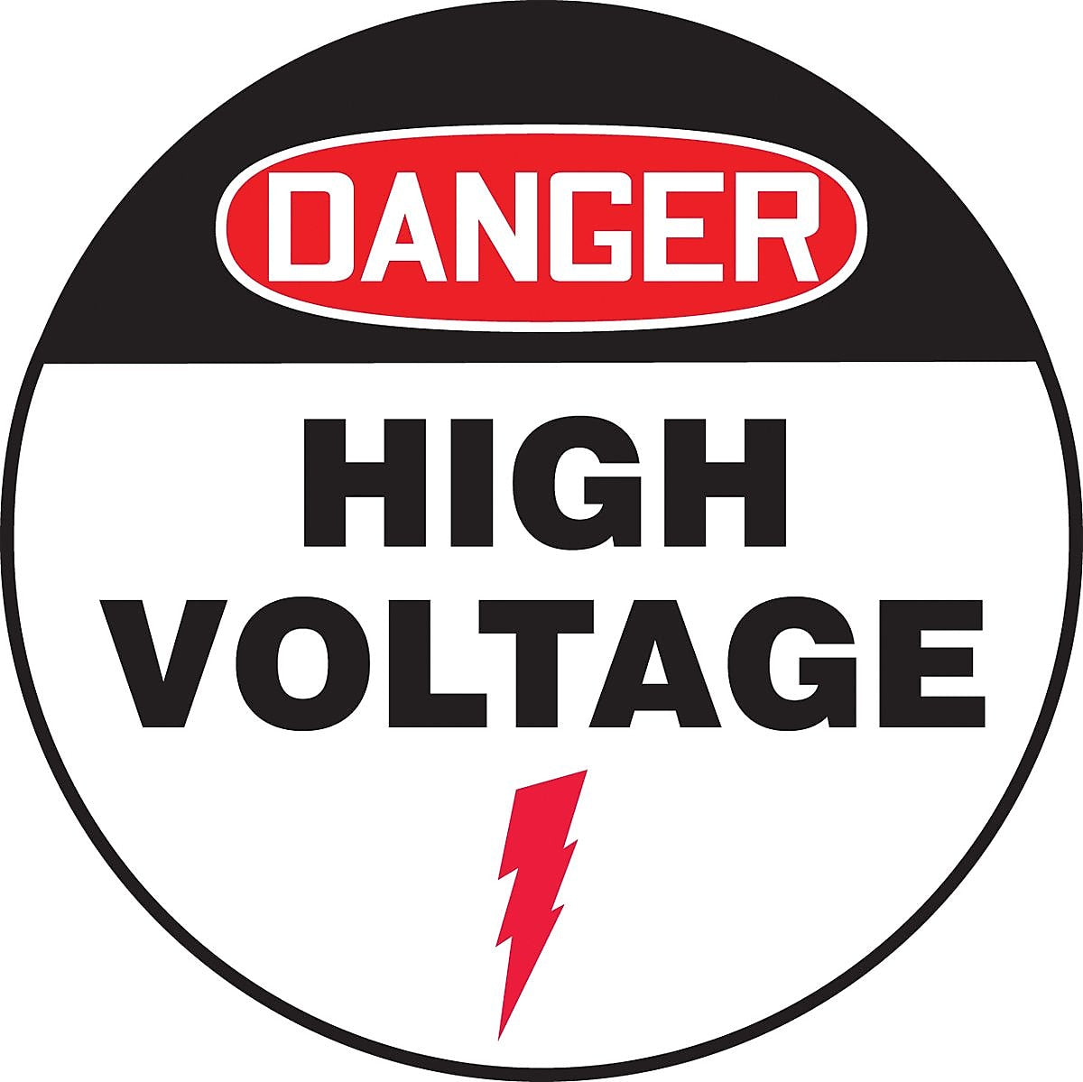 Accuform Slip-Gard DANGER HIGH VOLTAGE Round Floor Sign, Black/Red/White, 8"Dia. (MFS836)