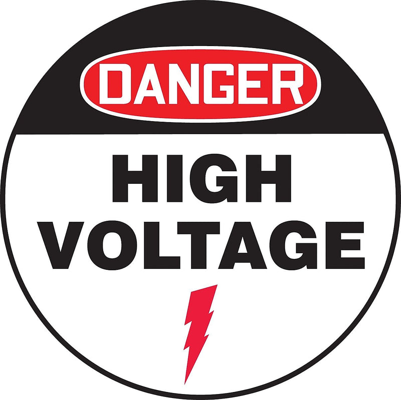 Accuform Slip-Gard DANGER HIGH VOLTAGE Round Floor Sign, Black/Red/White, 8"Dia. (MFS836)