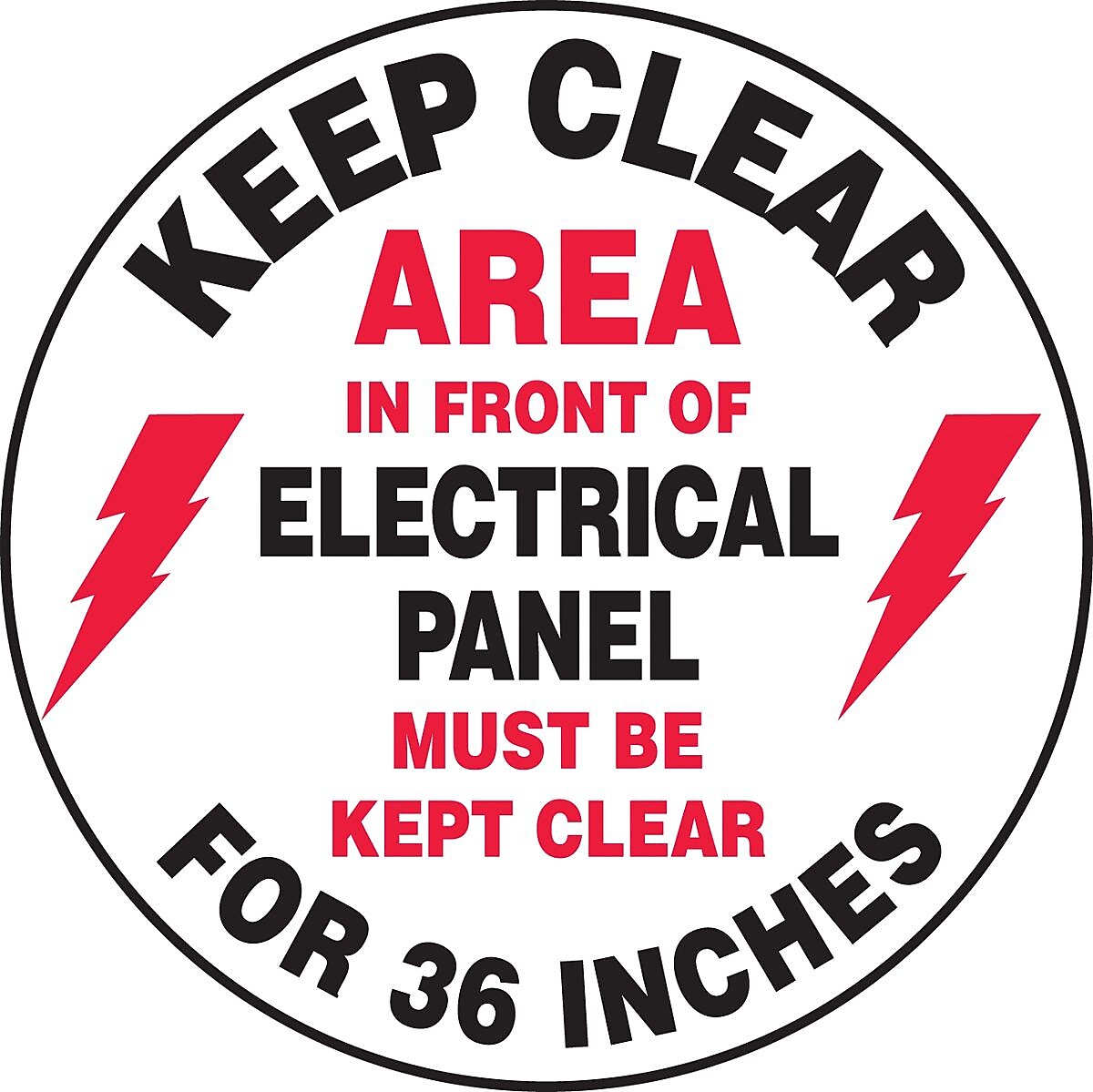 Accuform Signs® Slip-Gard™ KEEP CLEAR AREA IN FRONT.. Round Floor Sign, Black/Red/White, 8"Dia.