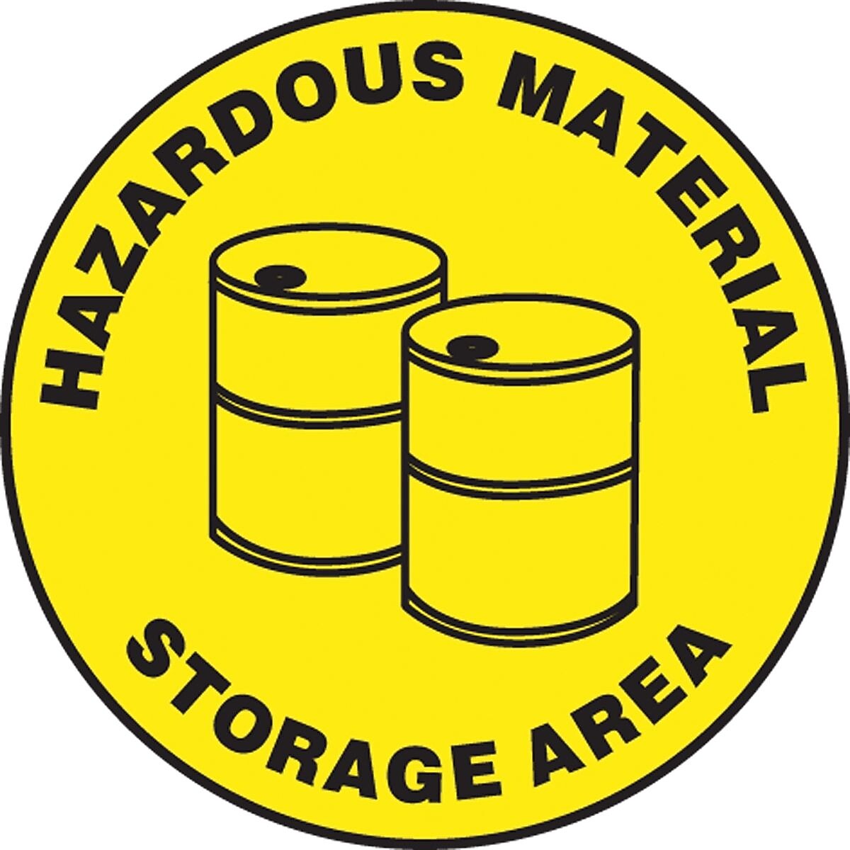 Accuform Slip-Gard HAZARDOUS MATERIAL STORAGE AREA Round Floor Sign, Black/Yellow, 8"Dia. (MFS837)