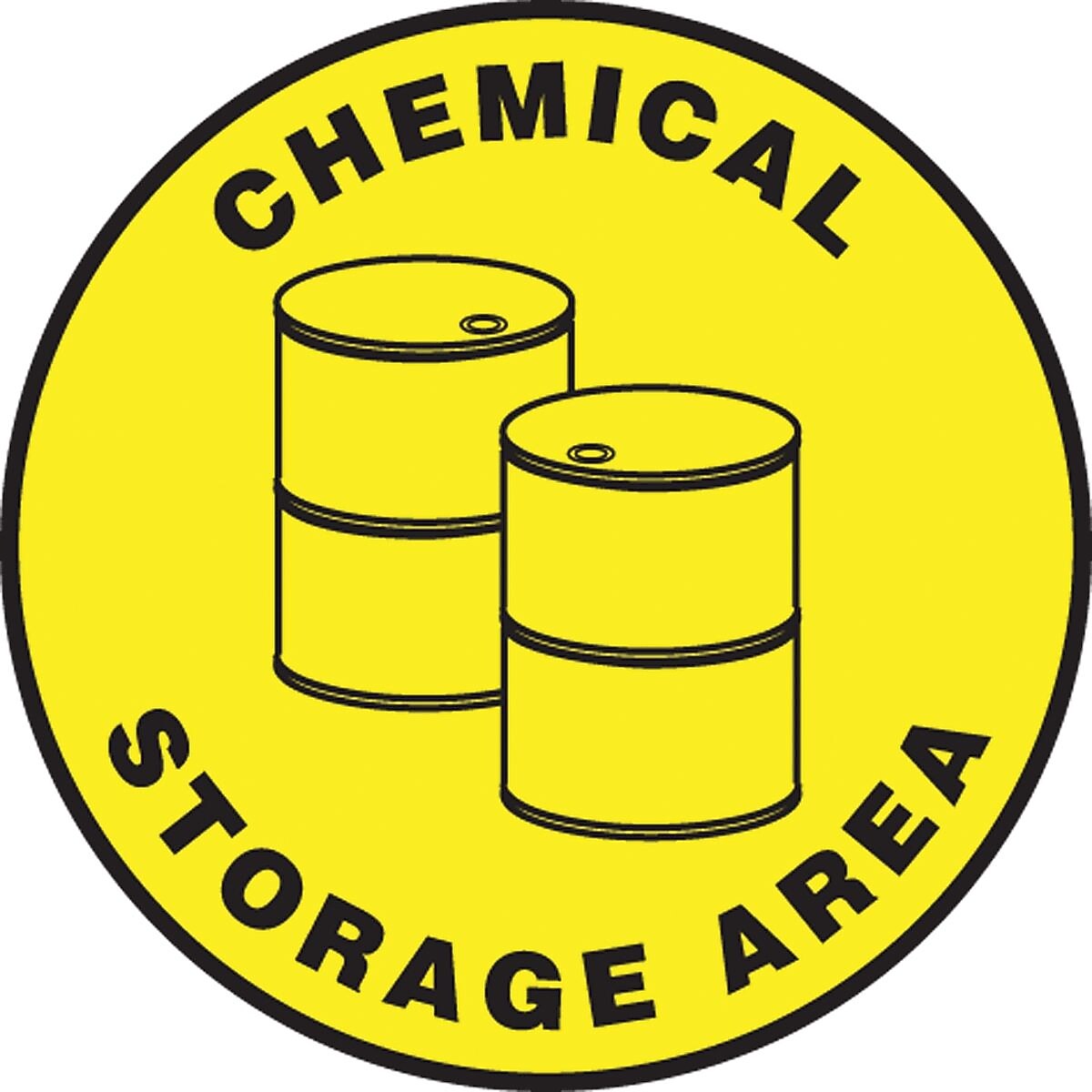 Accuform Slip-Gard CHEMICAL STORAGE AREA Round Floor Sign, Black/Yellow, 8"Dia. (MFS1208)