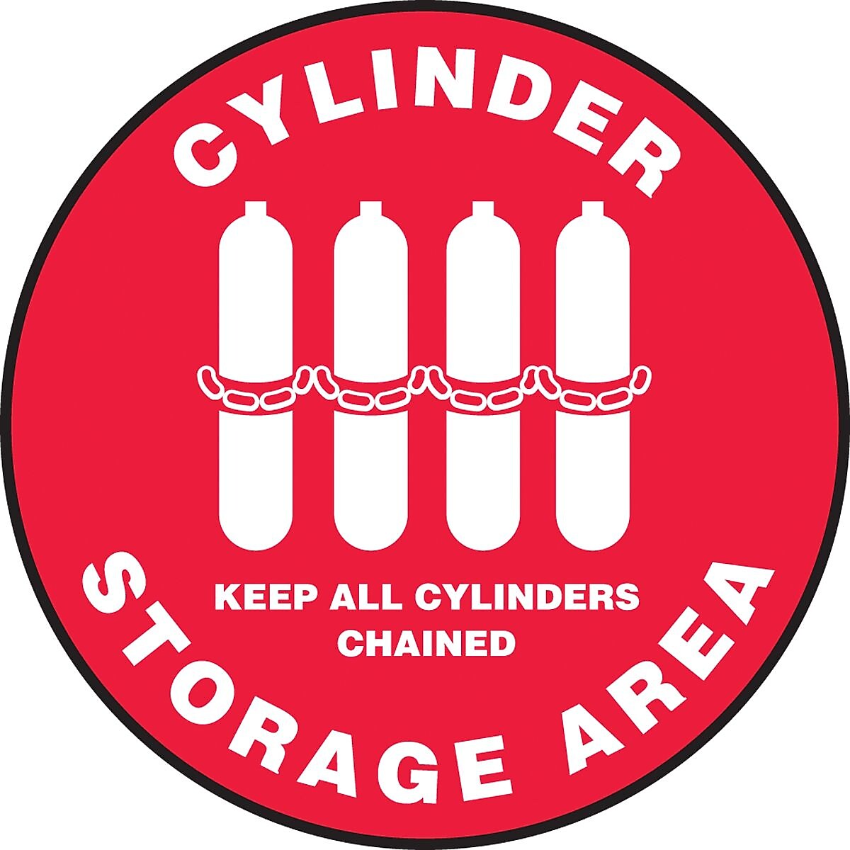 Accuform Slip-Gard CYLINDER STORAGE AREA KEEP ALL.. Round Floor Sign, White/Red, 17"Dia. (MFS0917)
