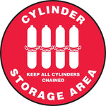 Accuform Slip-Gard CYLINDER STORAGE AREA KEEP ALL.. Round Floor Sign, White/Red, 17"Dia. (MFS0917)