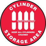 Accuform Slip-Gard CYLINDER STORAGE AREA KEEP ALL.. Round Floor Sign, White/Red, 8"Dia. (MFS0908)