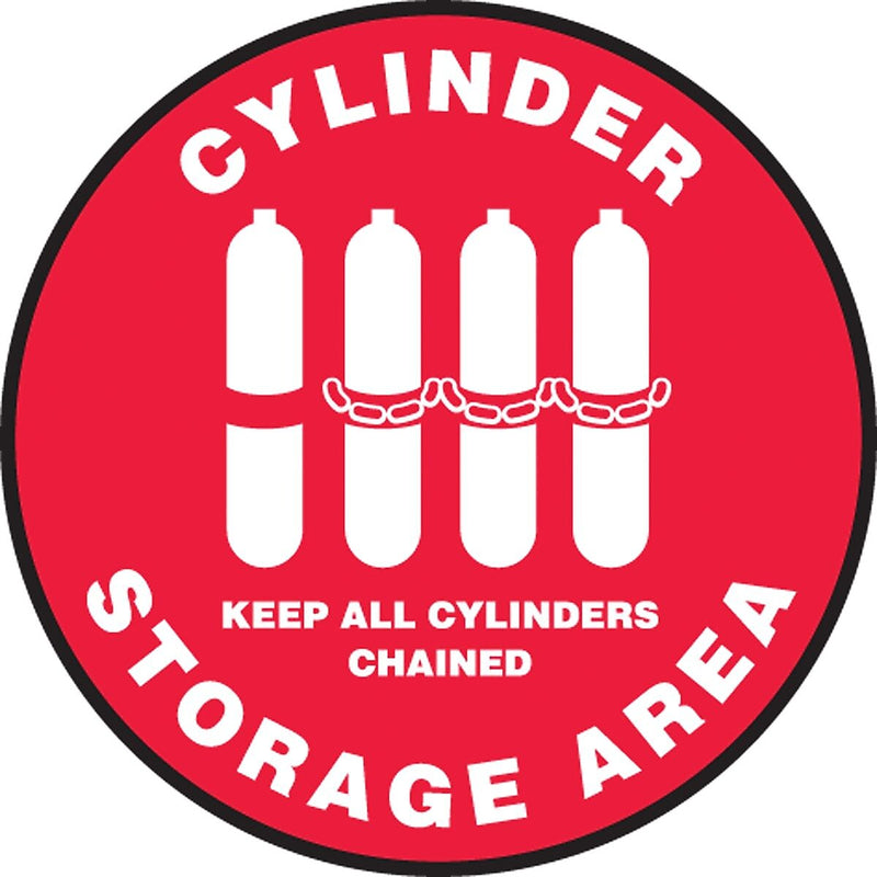 Accuform Slip-Gard CYLINDER STORAGE AREA KEEP ALL.. Round Floor Sign, White/Red, 8"Dia. (MFS0908)