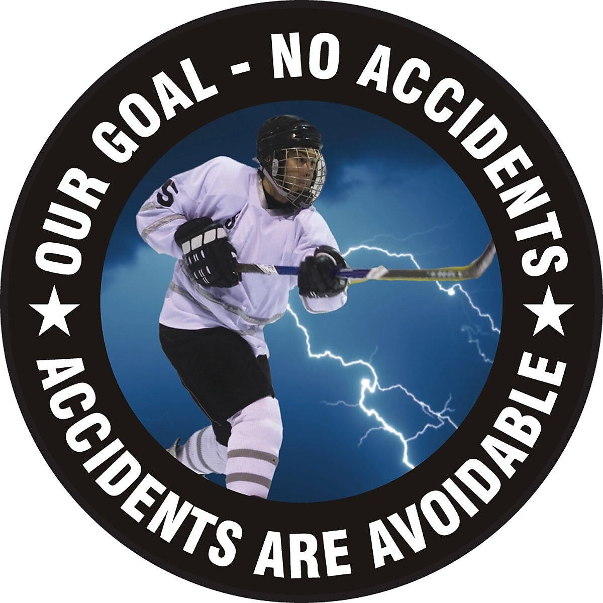 Accuform Slip-Gard OUR GOAL-NO ACCIDENTS ACCIDENTS.. Round Floor Sign, White/Black, 17"Dia. (MFS787)