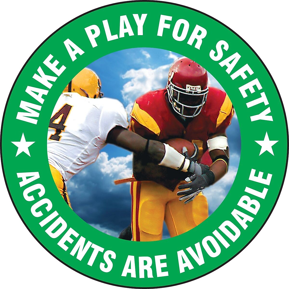 Accuform Signs® Slip-Gard™ MAKE A PLAY FOR SAFETY ACCIDENTS.. Round Floor Sign, White/Green, 17"Dia.