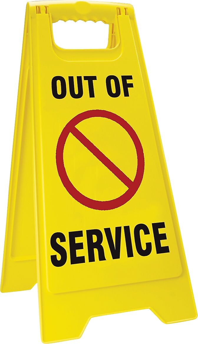 Accuform Signs® Slip-Gard™ OUT OF SERVICE 2 X Fold-Ups, Red/Black/Yellow, 25"H x 12"W, 1/Pack
