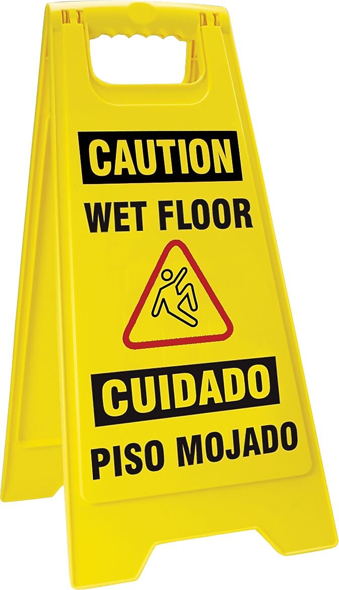 Accuform Slip-Gard CAUTION WET FLOOR/CUIDADO PISO MOJADO 2xFold-Ups, Red/BLK/Yellow, 25"x12" (SBPFW424)