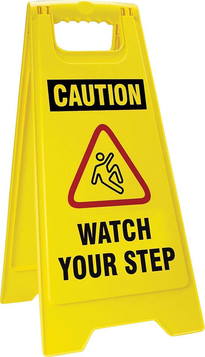 Accuform Signs® Slip-Gard™ CAUTION WATCH YOUR STEP 2 X Fold-Ups, Red/Black/Yellow, 25"H x 12"W, 1/Pk