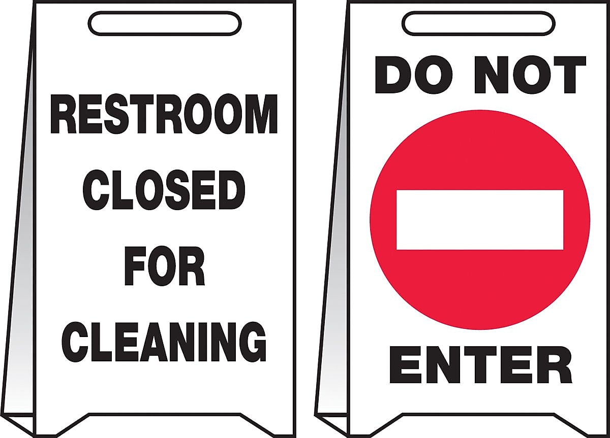 Accuform Signs® Slip-Gard™ RESTROOM CLOSED FOR CLEANING..Reversible Fold-Ups, Red/BLK/White, 20"x12"