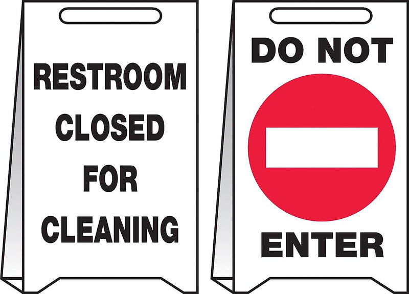 Accuform Signs® Slip-Gard™ RESTROOM CLOSED FOR CLEANING..Reversible Fold-Ups, Red/BLK/White, 20"x12"