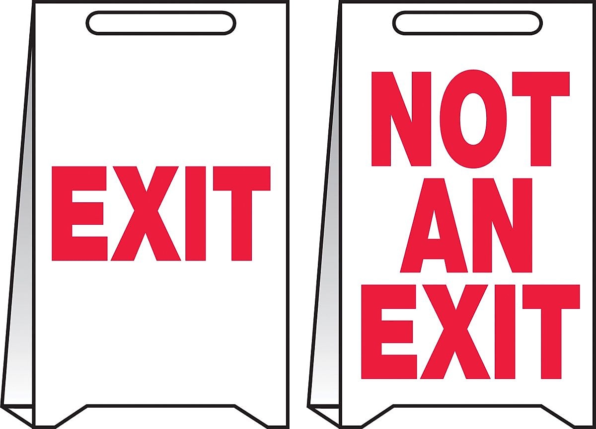 Accuform Slip-Gard EXIT/NOT AN EXIT Reversible Fold-Ups, Red/White, 20"H x 12"W (PFE498)