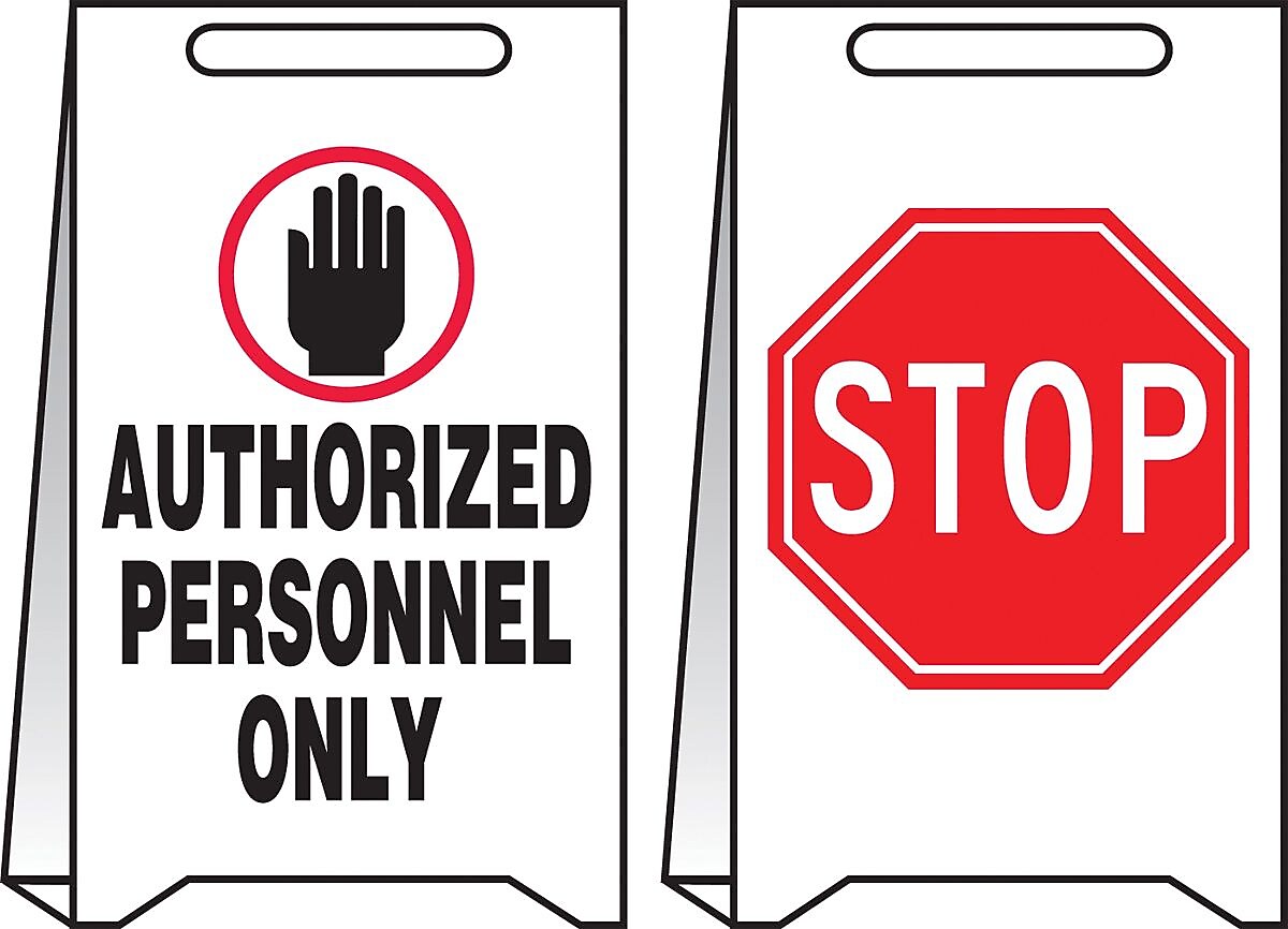 Accuform Slip-Gard AUTHORIZED PERSONNEL ONLY/STOP Reversible Fold-Ups, Red/BLK/WHT, 20"x12" (PFE432)
