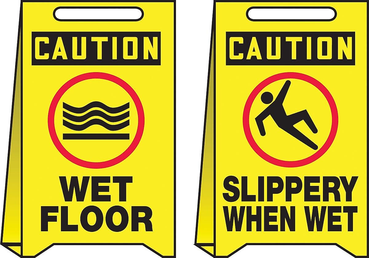 Accuform Signs® Slip-Gard™ CAUTION WET FLOOR/CAUTION..Reversible Fold-Ups, Red/Black/Yellow, 20"x12"