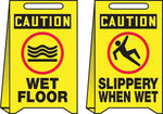 Accuform Signs® Slip-Gard™ CAUTION WET FLOOR/CAUTION..Reversible Fold-Ups, Red/Black/Yellow, 20"x12"