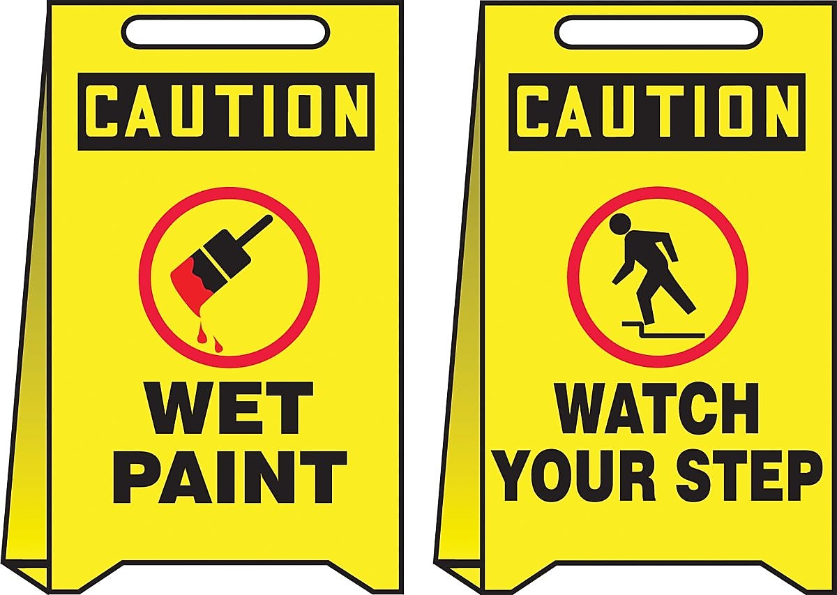 Accuform Signs® Slip-Gard™ CAUTION WET PAINT/CAUTION..Reversible Fold-Ups, Red/Black/Yellow, 20"x12"