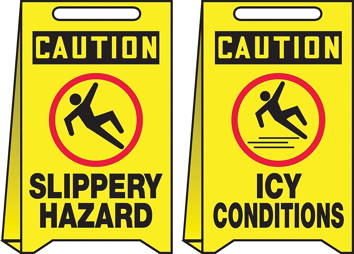 Accuform Slip-Gard CAUTION SLIPPERY HAZARD.. Reversible Fold-Ups, Red/Black/Yellow, 20"x12" (PFE419)