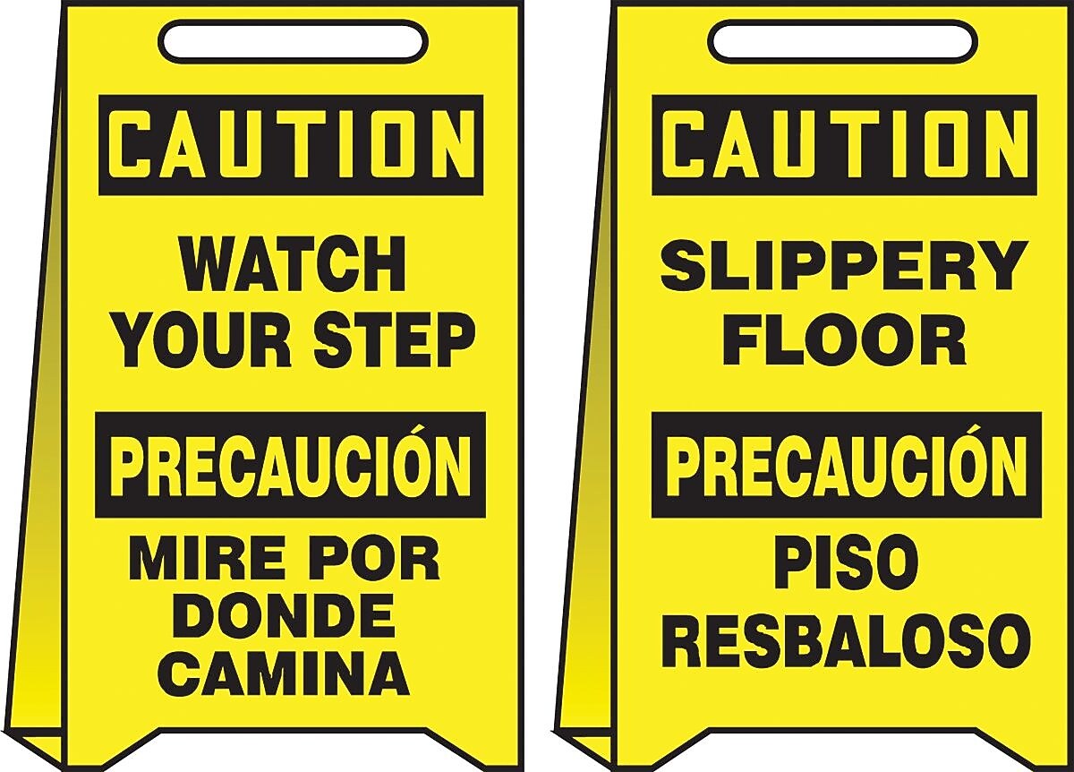 Accuform Slip-Gard CAUTION WATCH YOUR STEP... Reversible Fold-Ups, Black/Yellow, 20"H x 12"W (PFE456)