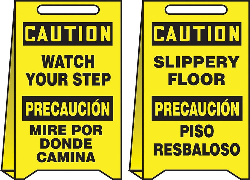 Accuform Slip-Gard CAUTION WATCH YOUR STEP... Reversible Fold-Ups, Black/Yellow, 20"H x 12"W (PFE456)