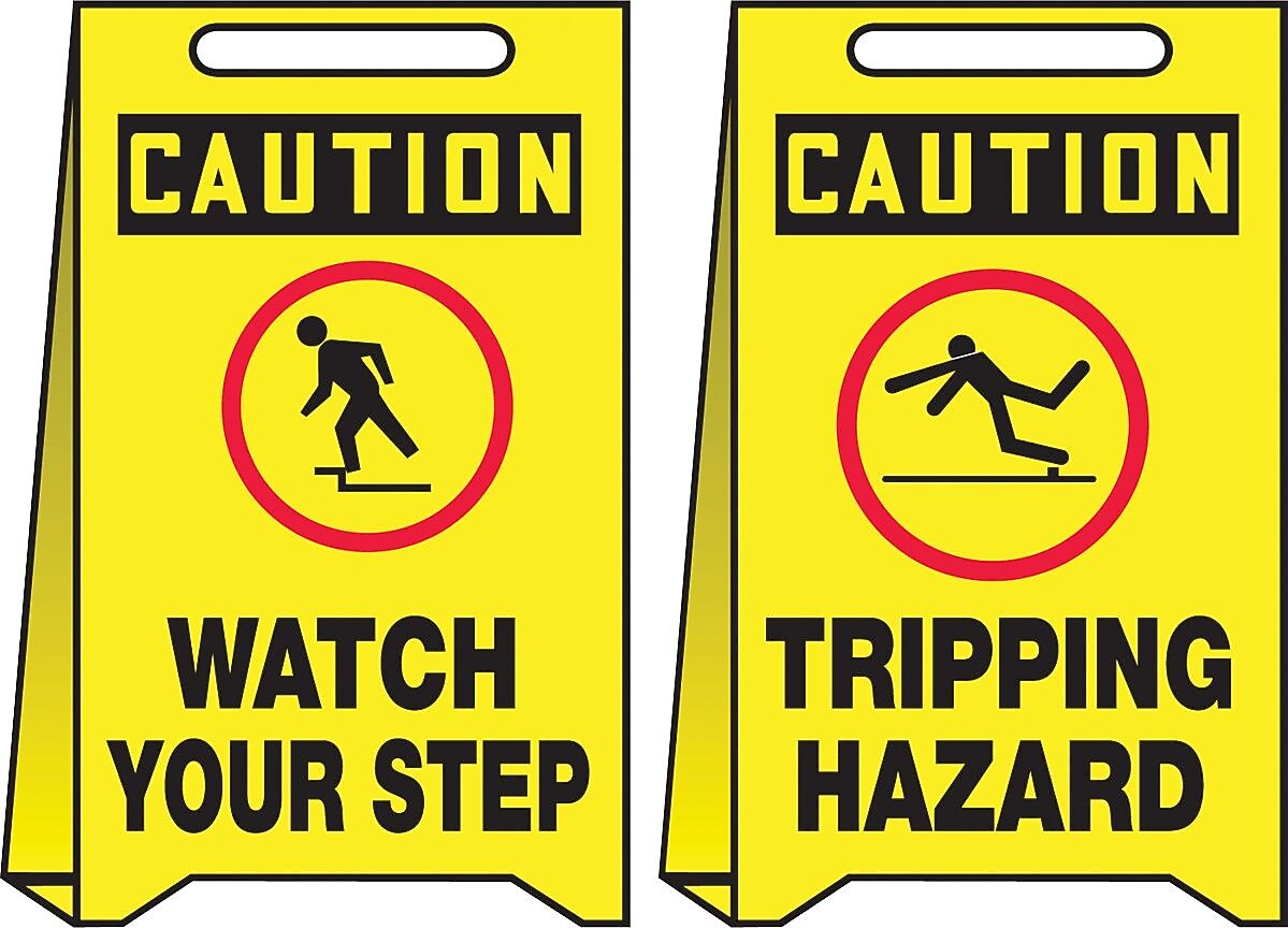 Accuform Signs® Slip-Gard™ CAUTION WATCH YOUR STEP.. Reversible Fold-Ups, Red/Black/Yellow, 20"x12"