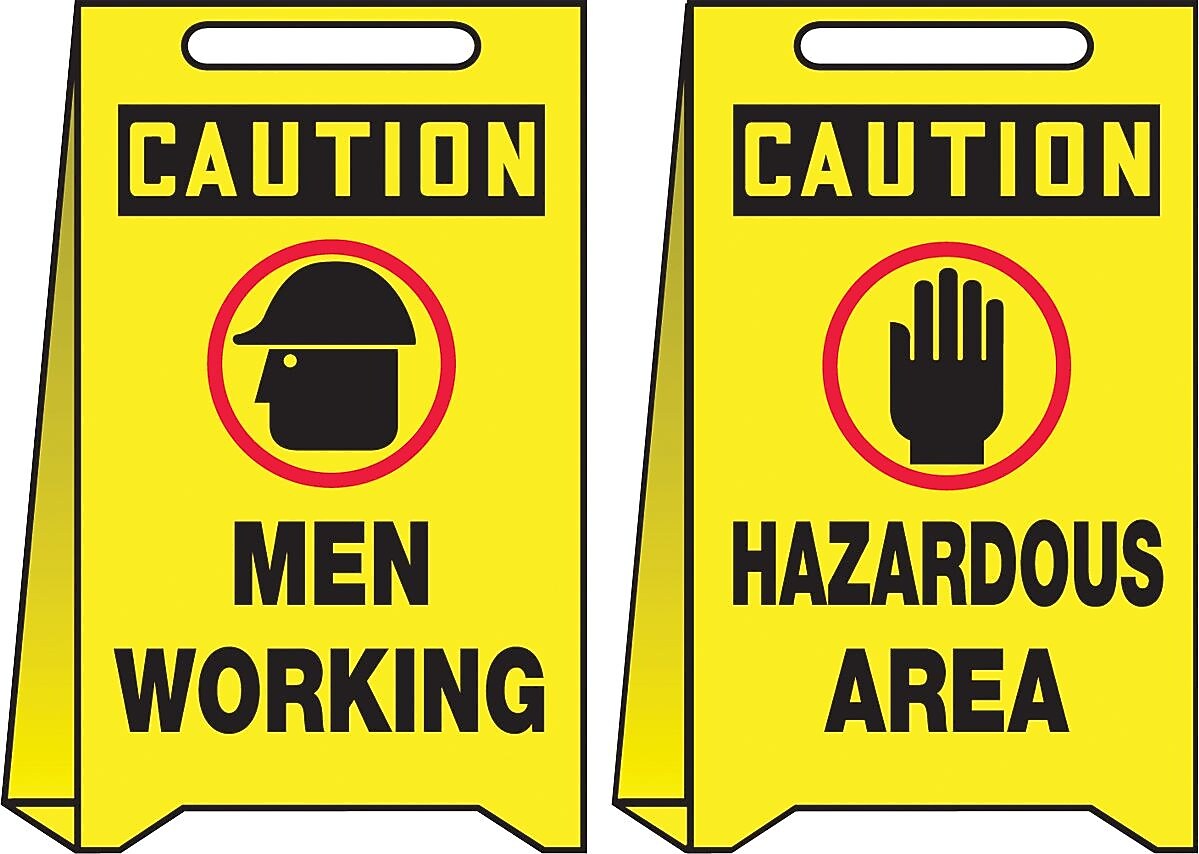 Accuform Slip-Gard CAUTION MEN WORKING.. Reversible Fold-Ups, Red/Black/Yellow, 20"H x 12"W (PFE403)