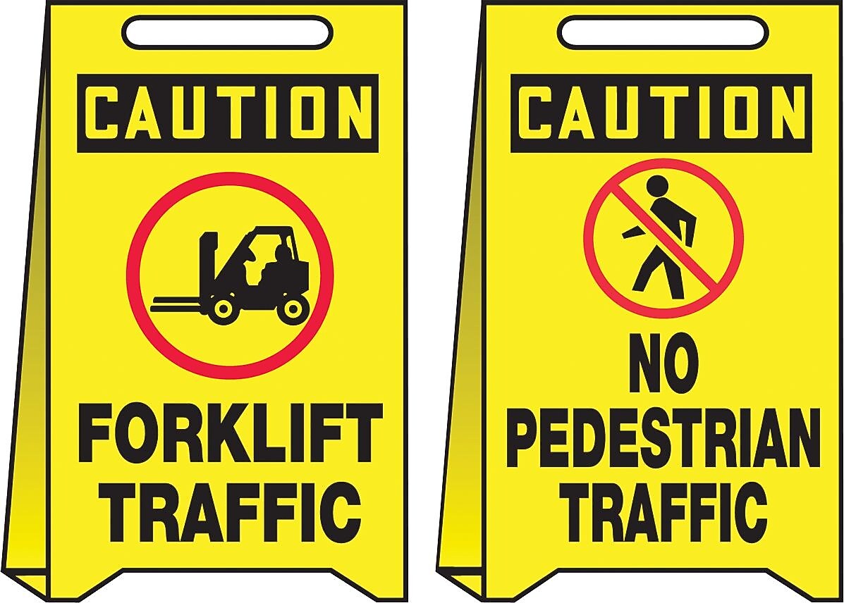 Accuform Signs® Slip-Gard™ CAUTION FORKLIFT TRAFFIC.. Reversible Fold-Ups, Red/Black/Yellow, 20"x12"