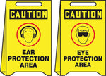 Accuform Slip-Gard CAUTION EAR PROTECTION AREA..Reversible Fold-Ups, Red/BLK/Yellow, 20"x12" (PFE440)