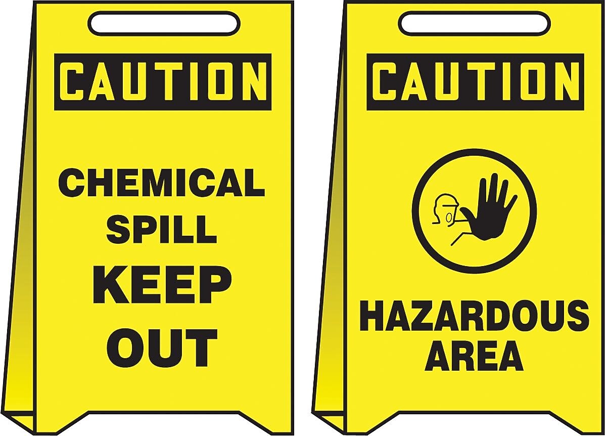 Accuform Signs® Slip-Gard™ CAUTION CHEMICAL SPILL KEEP OUT..Reversible Fold-Ups, RD/BLK/YLW, 20"x12"