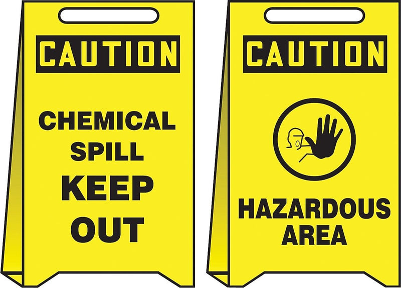 Accuform Signs® Slip-Gard™ CAUTION CHEMICAL SPILL KEEP OUT..Reversible Fold-Ups, RD/BLK/YLW, 20"x12"
