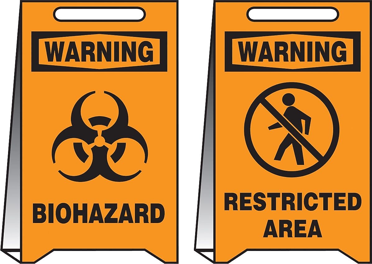 Accuform Signs® Slip-Gard™ WARNING BIOHAZARD/WARNING.. Reversible Fold-Ups, Black/Orange, 20" x 12"