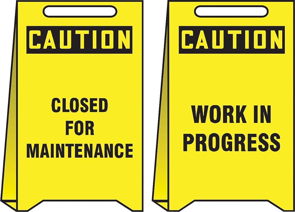 Accuform Slip-Gard CAUTION CLOSED FOR MAINTENANCE..Reversible Fold-Ups, Red/BLK/YLW, 20"x12" (PFE424)