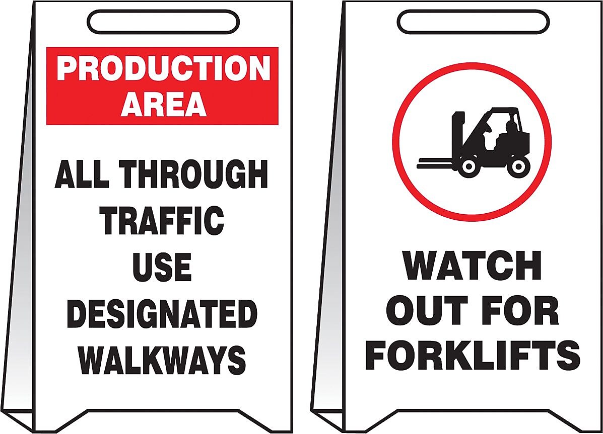 Accuform Slip-Gard PRODUCTION AREA ALL THROUGH..Reversible Fold-Ups, Red/BLK/White, 20"x12" (PFE450)
