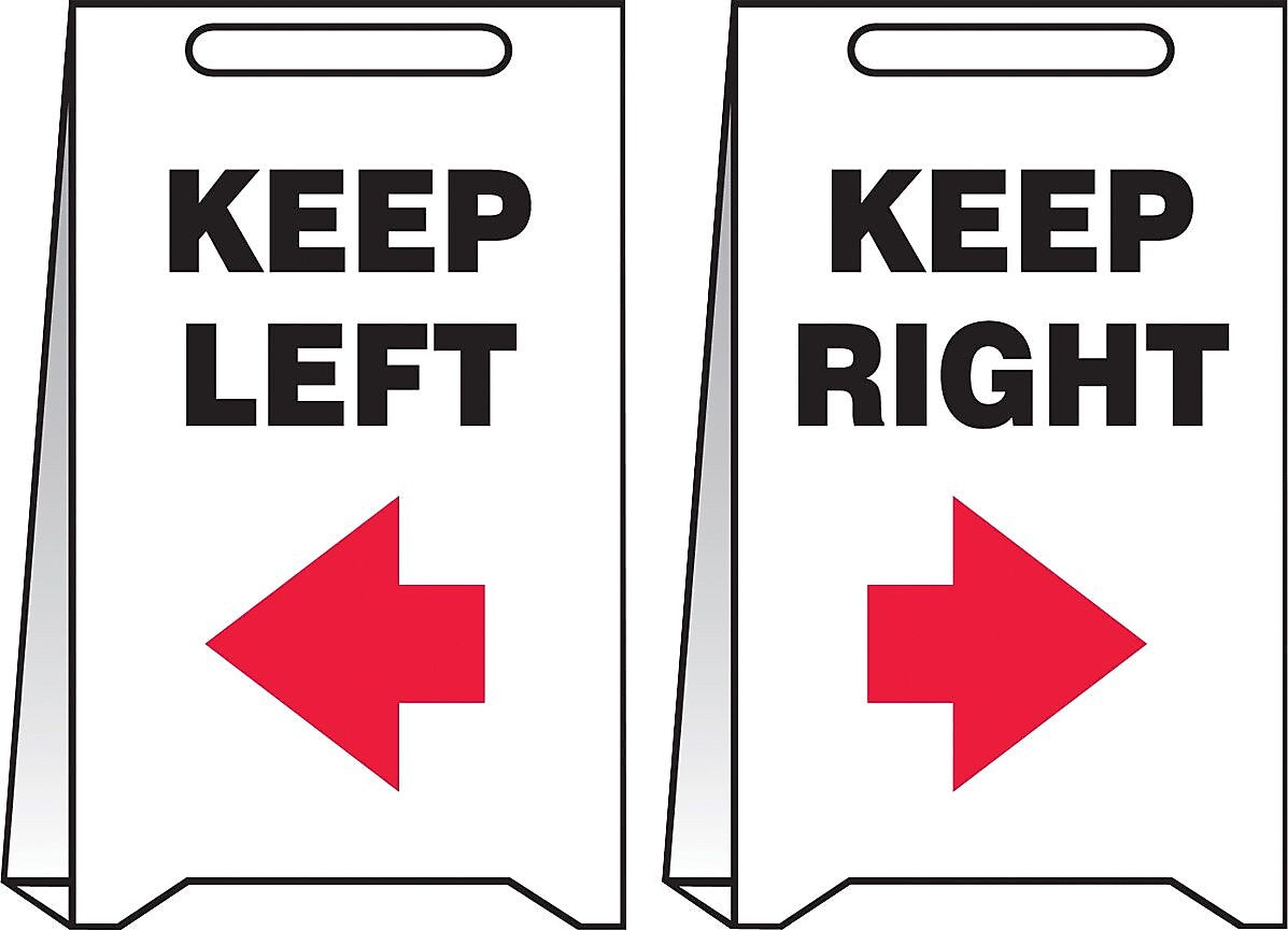 Accuform Slip-Gard KEEP LEFT/KEEP RIGHT Reversible Fold-Ups, Red/Black/White, 20"H x 12"W (PFE438)