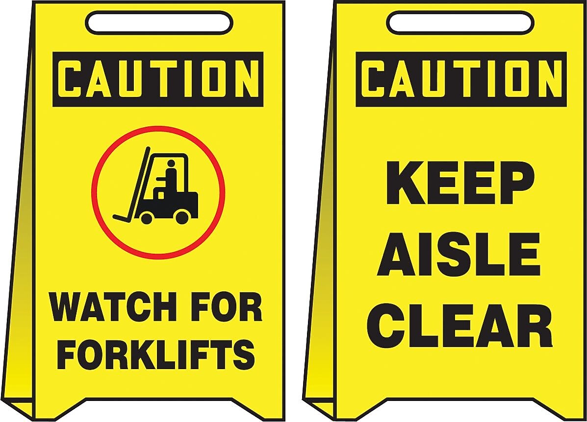 Accuform Slip-Gard CAUTION WATCH FOR FORKLIFTS..Reversible Fold-Ups, Red/BLK/Yellow, 20"x12" (PFE434)