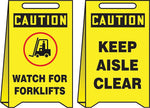 Accuform Slip-Gard CAUTION WATCH FOR FORKLIFTS..Reversible Fold-Ups, Red/BLK/Yellow, 20"x12" (PFE434)