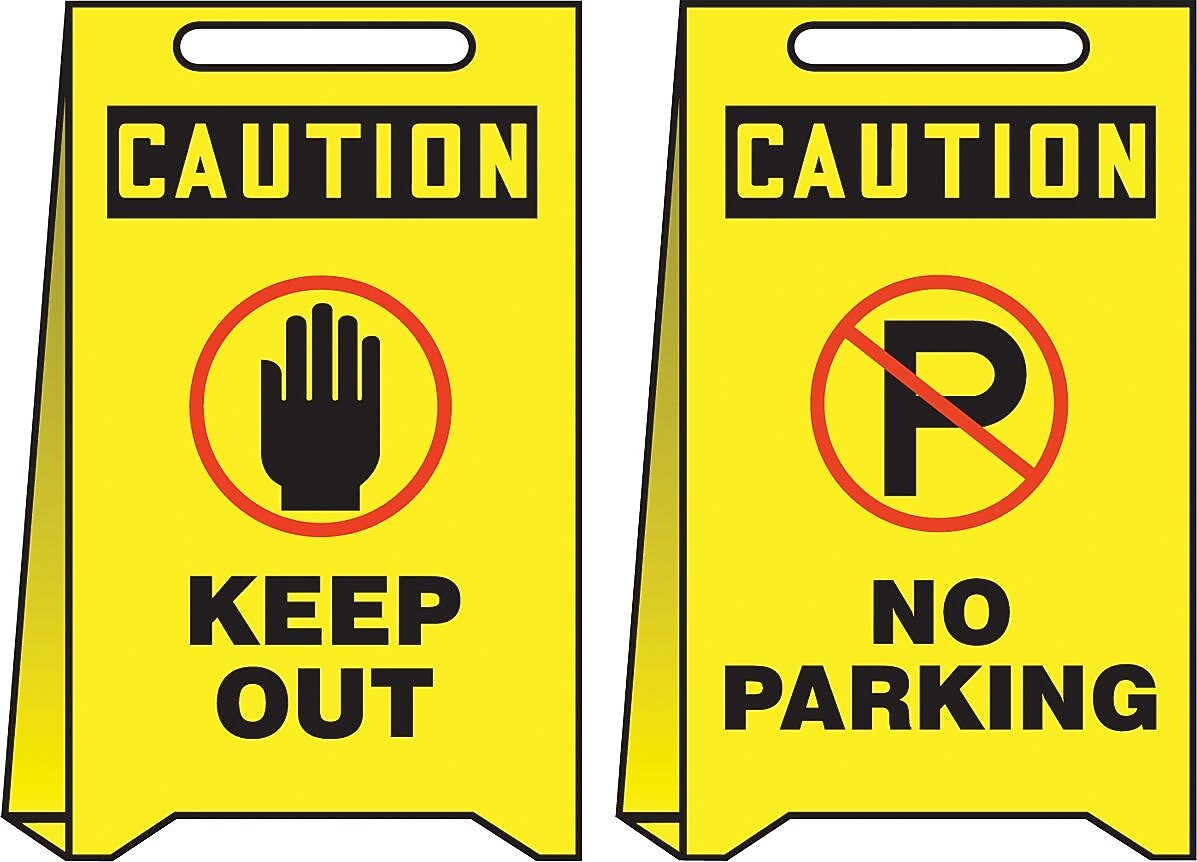 Accuform Signs® Slip-Gard™ CAUTION KEEP OUT/CAUTION NO..Reversible Fold-Ups, Red/BLK/Yellow, 20"x12"