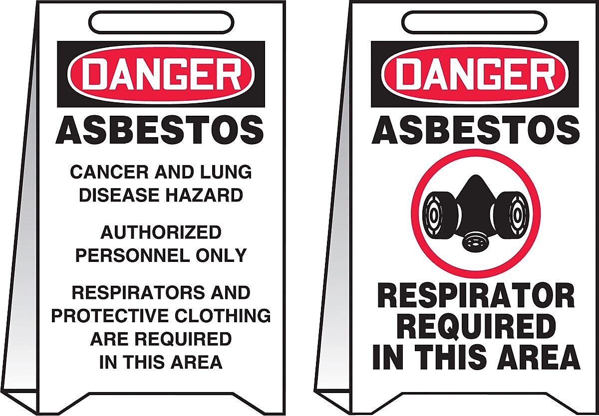 Accuform Slip-Gard DANGER ASBESTOS CANCER & LUNG..Reversible Fold-Ups, Red/BLK/WHT, 20" x 12" (PFE413)