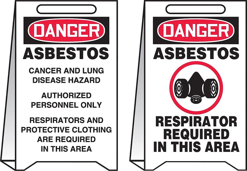 Accuform Slip-Gard DANGER ASBESTOS CANCER & LUNG..Reversible Fold-Ups, Red/BLK/WHT, 20" x 12" (PFE413)