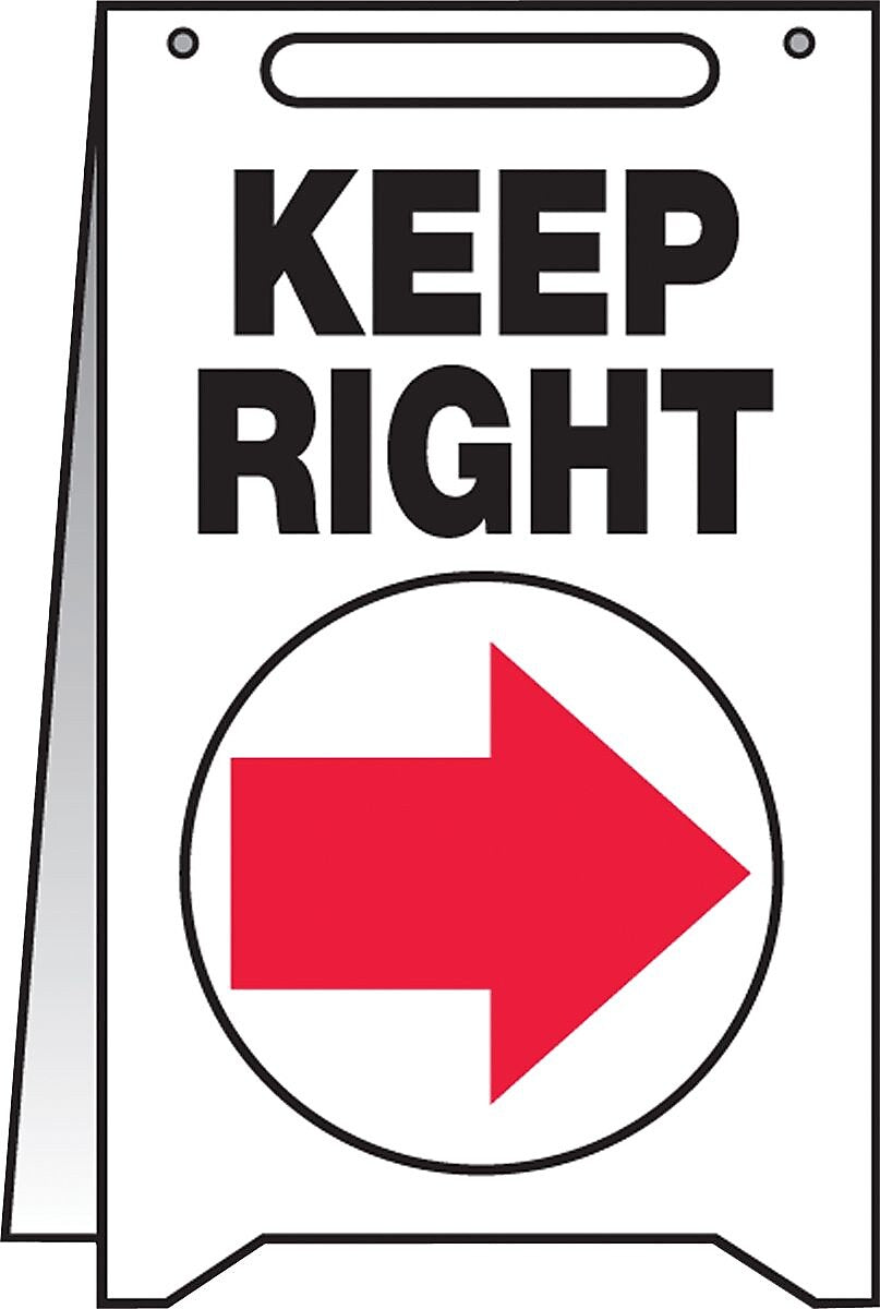 Accuform Slip-Gard KEEP RIGHT Fold-Ups, Black/Red/White, 20"H x 12"W (PFR235)