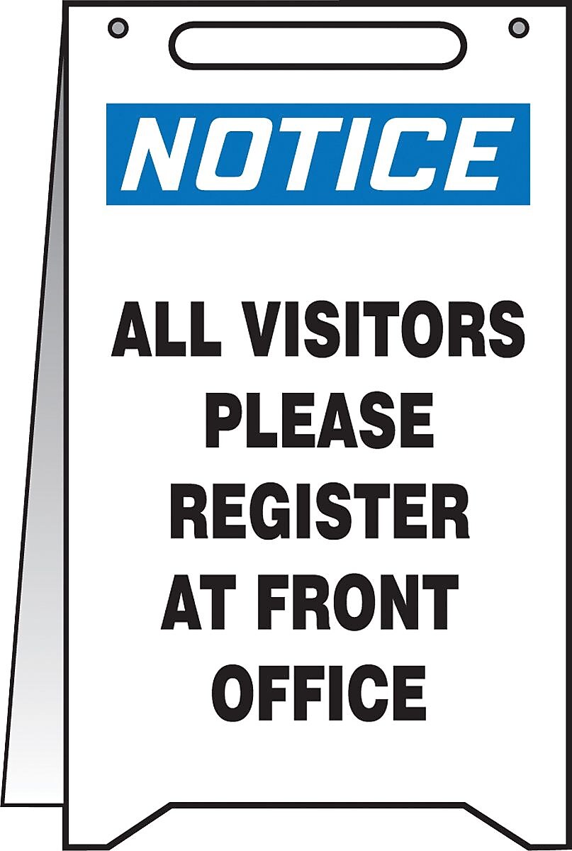 Accuform Slip-Gard NOTICE ALL VISITORS PLEASE REGISTER.. Fold-Ups, Blue/Black/White, 20"x12" (PFR635)