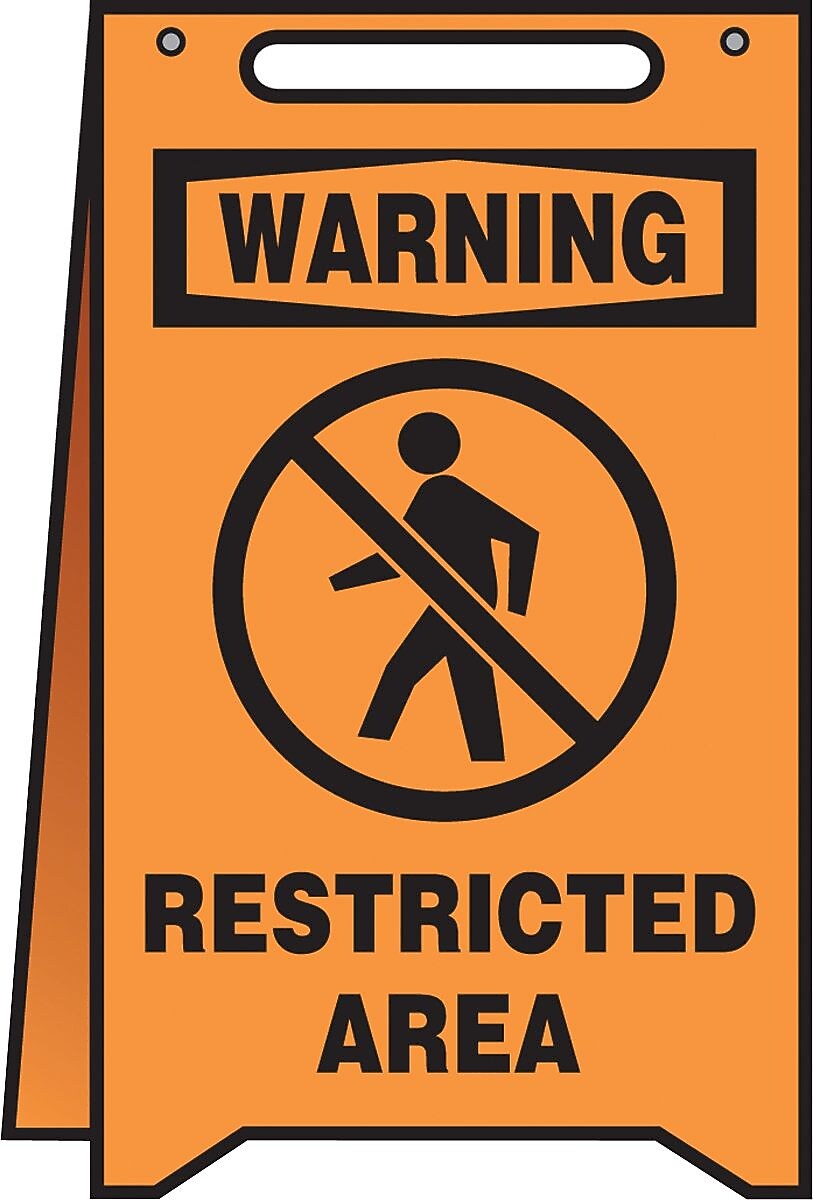 Accuform Slip-Gard WARNING RESTRICTED AREA Fold-Ups, Black/Orange, 20"H x 12"W (MF104)