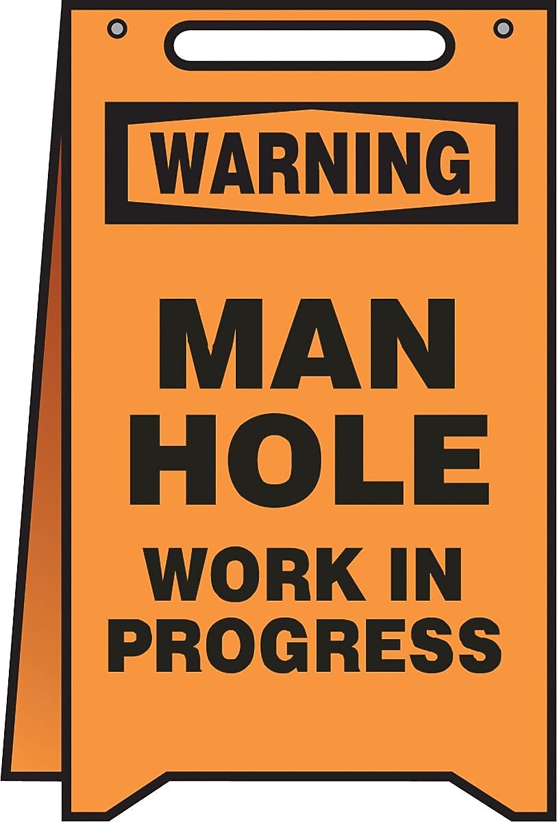 Accuform Slip-Gard WARNING MAN HOLE WORK IN PROGRESS Fold-Ups, Black/Orange, 20"H x 12"W (PFR610)