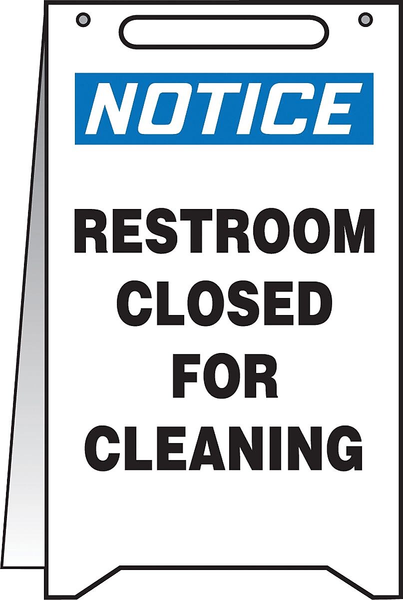 Accuform Slip-Gard NOTICE RESTROOM CLOSED FOR CLEANING Fold-Ups, Black/Blue/White, 20" x 12" (MF114)