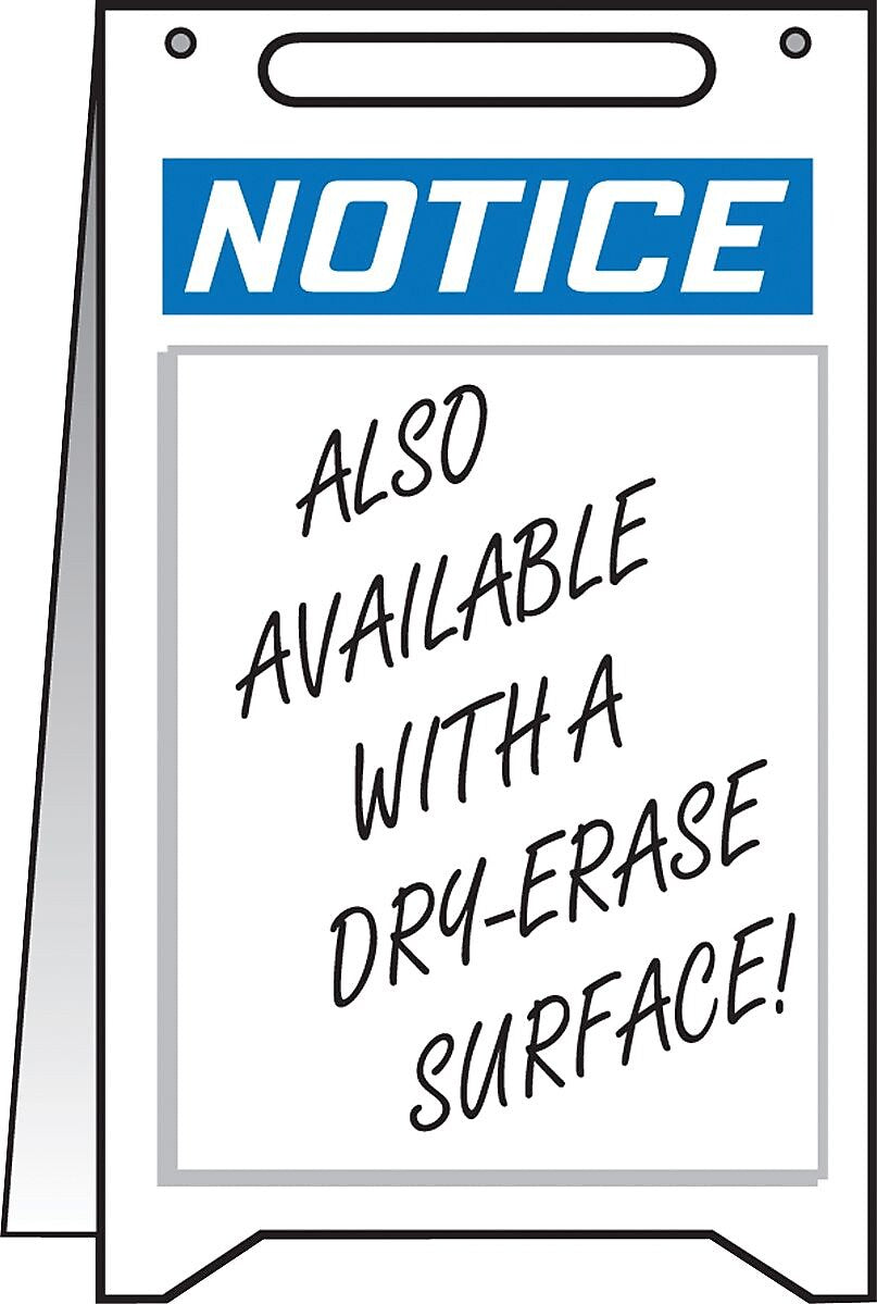 Accuform Slip-Gard NOTICE with DRY ERASE AREA Fold-Ups, Blue/White, 20"H x 12"W (MF101DE)