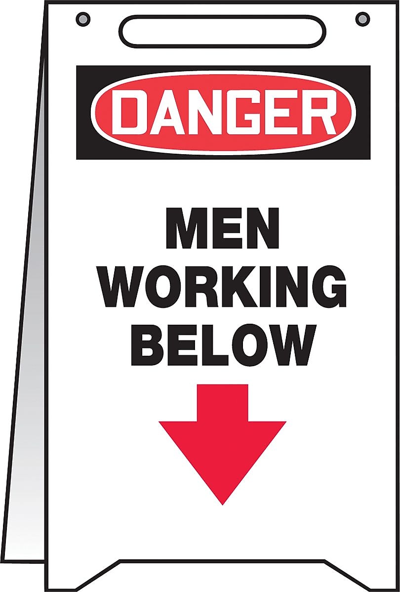 Accuform Slip-Gard DANGER MEN WORKING BELOW Fold-Ups, Red/Black/White, 20"H x 12"W (PFR607)