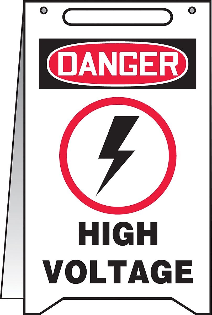 Accuform Slip-Gard DANGER HIGH VOLTAGE Fold-Ups, Black/Red/White, 20"H x 12"W (MF108)