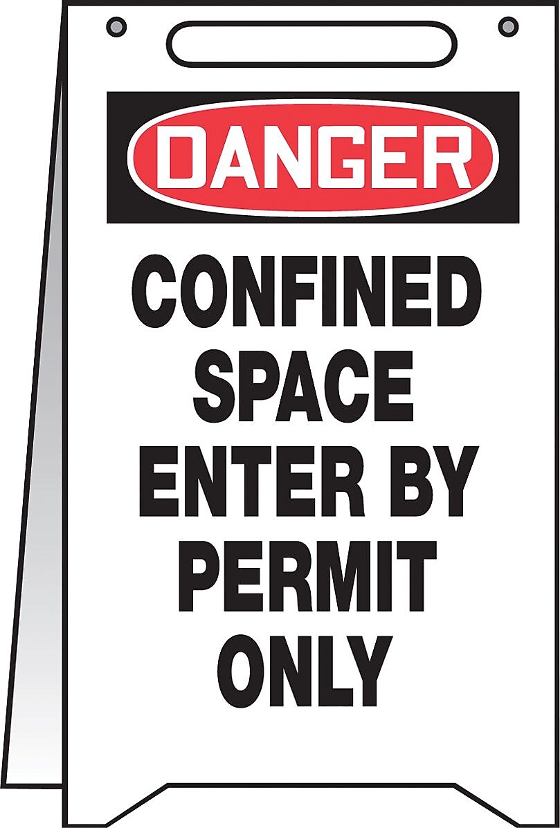 Accuform Slip-Gard DANGER CONFINED SPACE ENTER BY PERMIT ONLY Fold-Ups, Red/BLK/WHT, 20"x12" (PFR130)