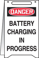 Accuform Slip-Gard DANGER BATTERY CHARGING IN PROGRESS Fold-Ups, Black/Red/White, 20" x 12" (MF117)